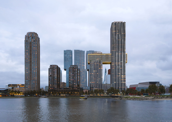 Skyline met gebouwen in Rotterdam